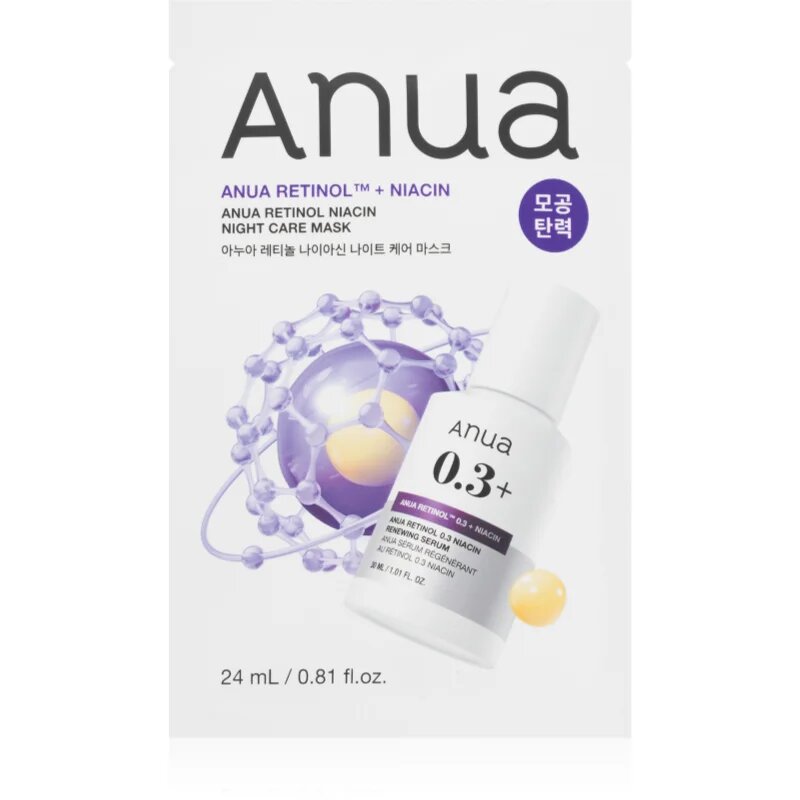 Anua Retinol + Niacin Night Care Mask mască textilă cu efect antirid pentru uniformizarea nuantei tenului 24 ml