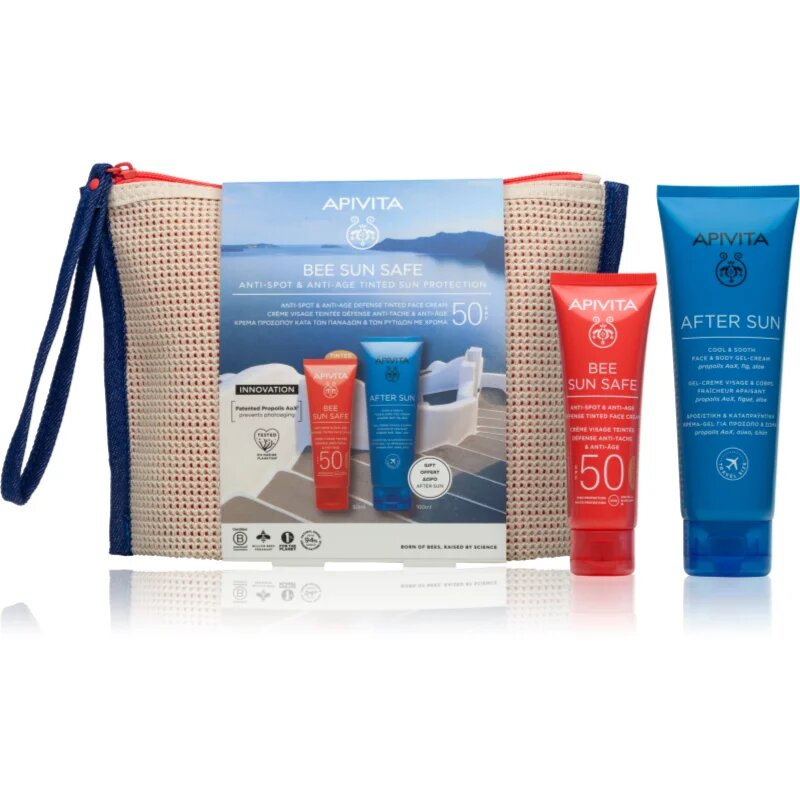 Apivita Bee Sun Safe Anti-spot & Anti-age Tinted Sun Protection set plaja