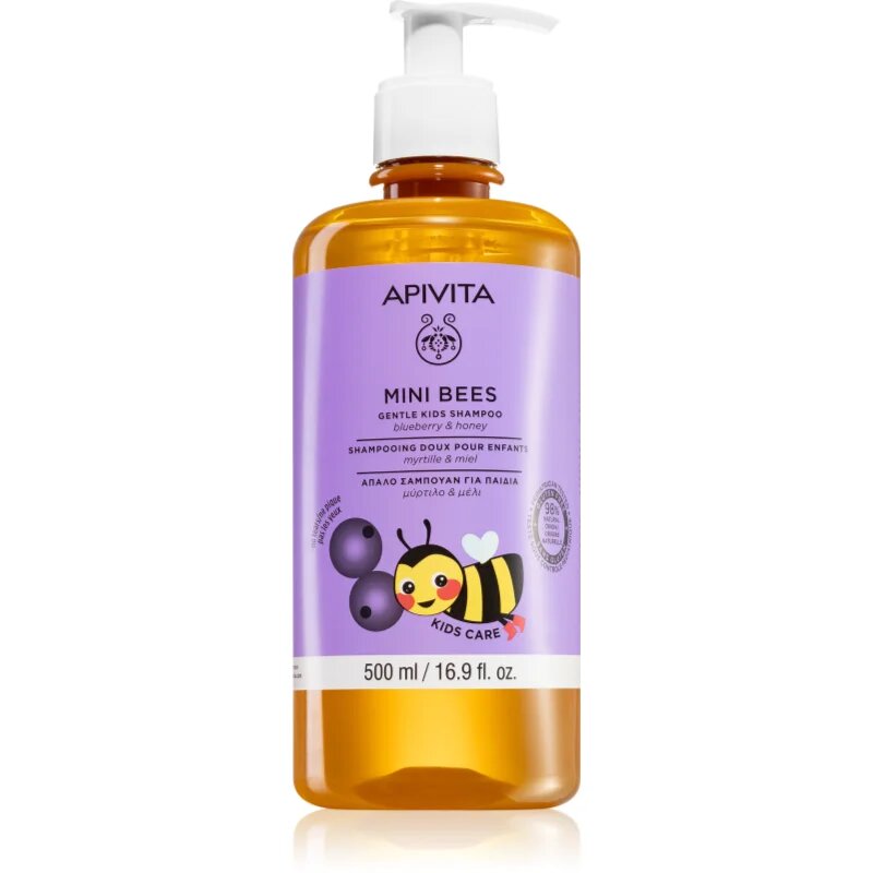 Apivita Mini Bees Gentle Kids Shampoo Blueberry & Honey Sampon pentru par fin pentru copii 500 ml