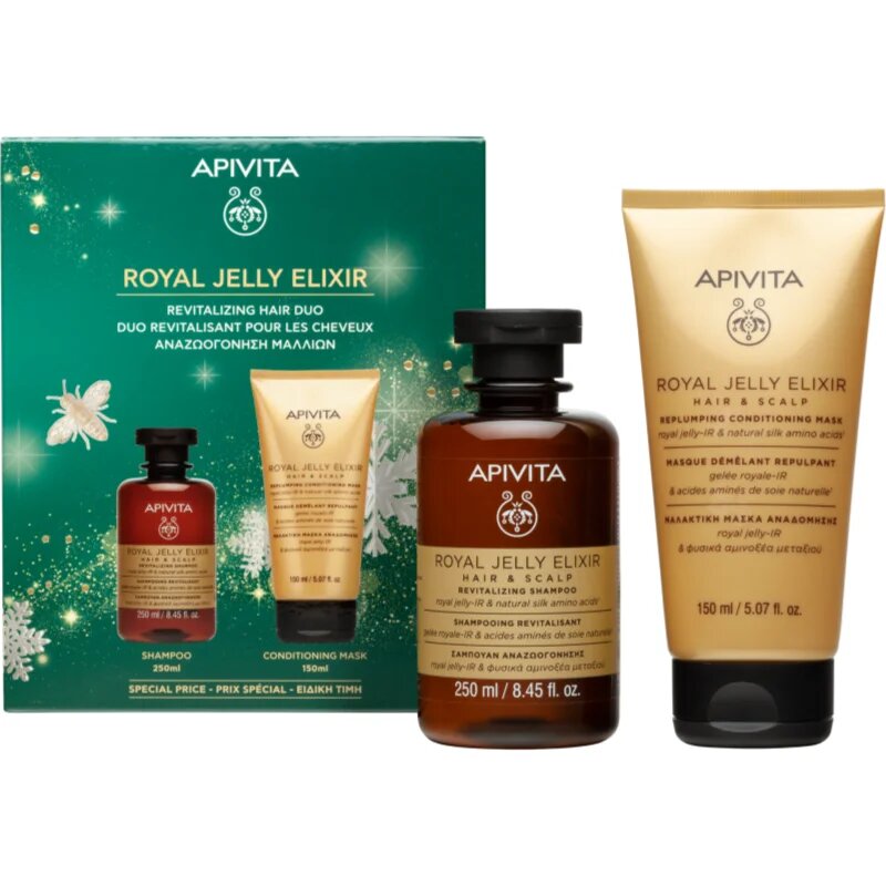 Apivita Royal Jelly Elixir Revitalizing Hair Duo set cadou de Crăciun cu efect revitalizant