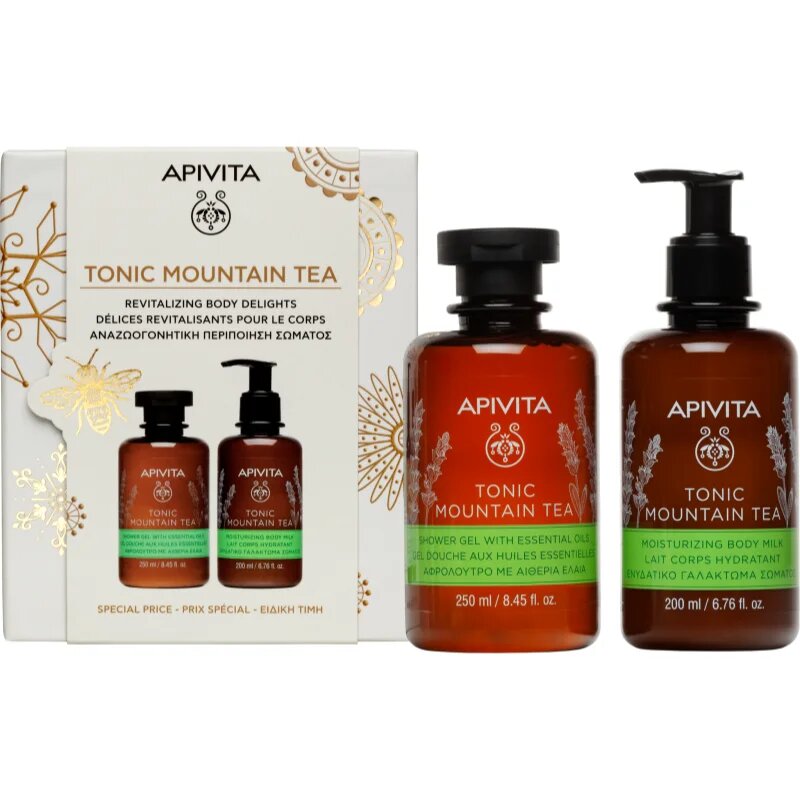 Apivita Tonic Mountain Tea Shower Gel & Body Milk Set set cadou pentru luminozitate si hidratare