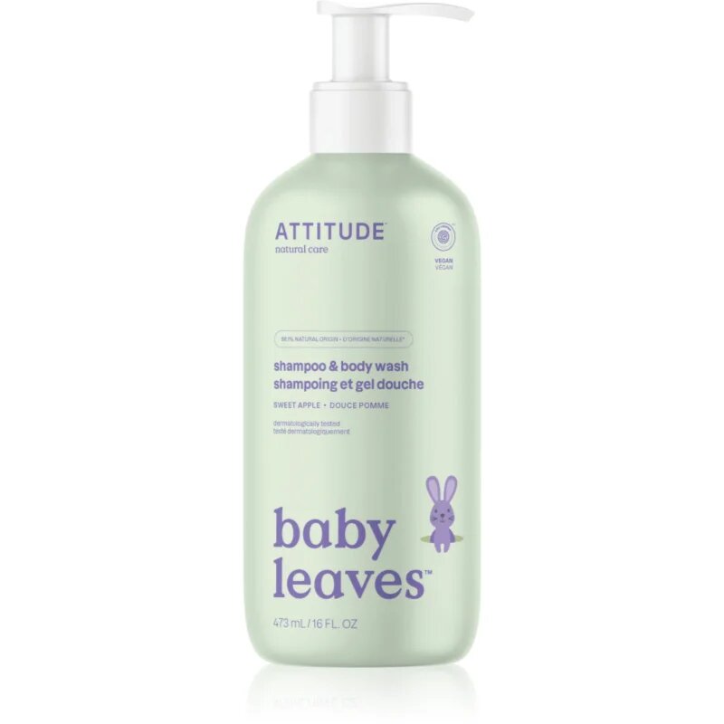 Attitude Baby Leaves Shampoo & Body wash Gel de dus si sampon pentru copii cu parfum de măr dulce Sweet Apple 473 ml