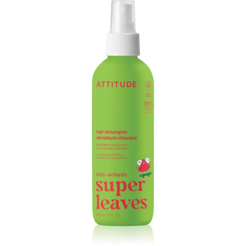 Attitude Super Leaves Kids spray pentru par usor de pieptanat cu parfum de pepene verde și cocos 240 ml