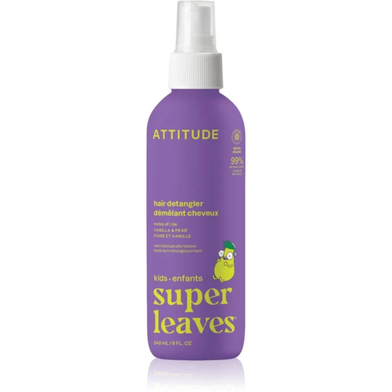 Attitude Super Leaves Kids spray pentru par usor de pieptanat cu parfum de vanilie și pară pentru copii Vanilla & Pear 240 ml