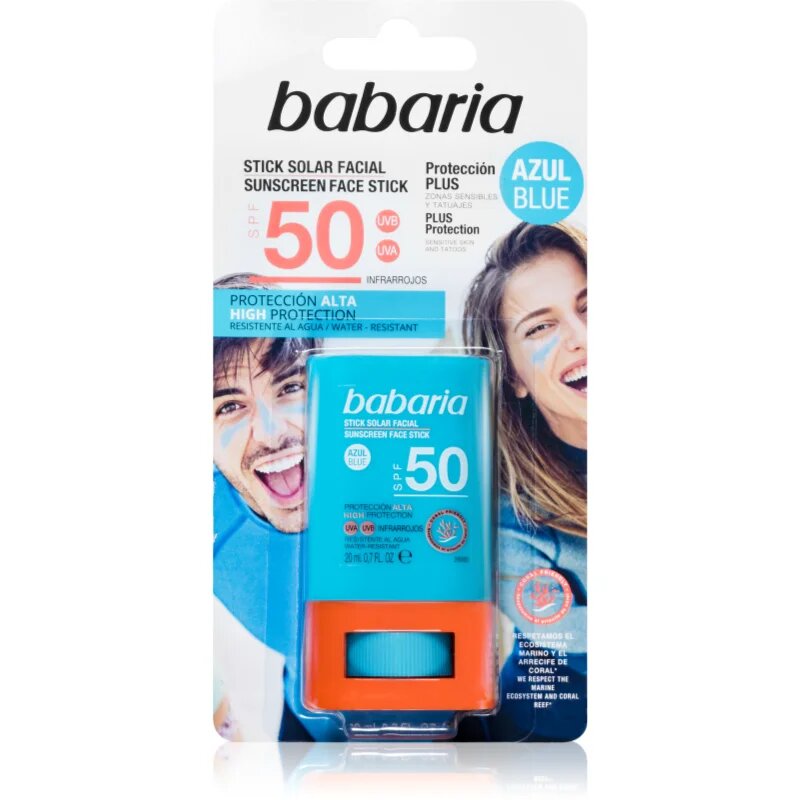 Babaria Blue Face Sun Stick stick hidratant protector pentru fata si zonele sensibile ale pielii SPF 50 20 ml
