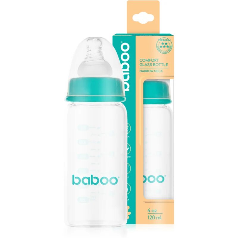 Baboo Anti-Colic Glass Bottle biberon anticolici din sticlă 0m+ 120 ml