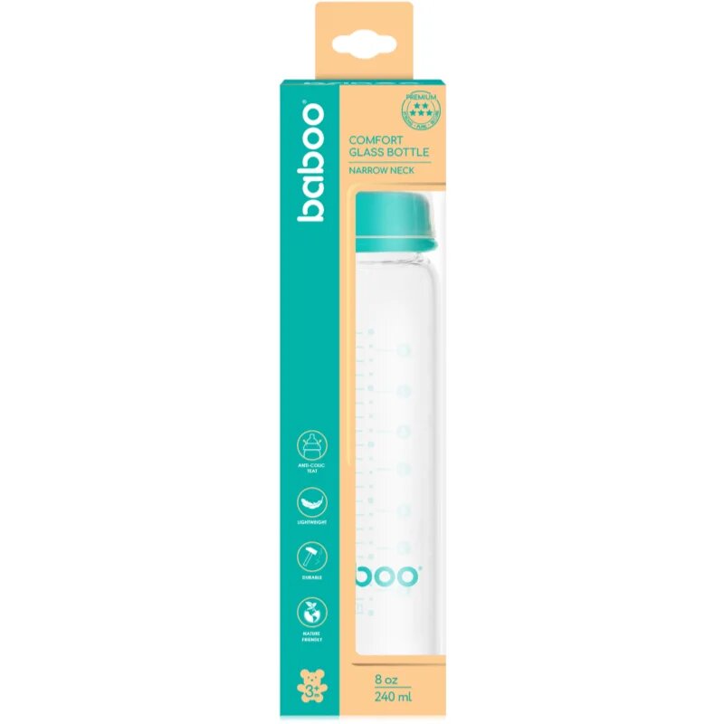 Baboo Anti-Colic Glass Bottle biberon anticolici din sticlă 3m+ 240 ml