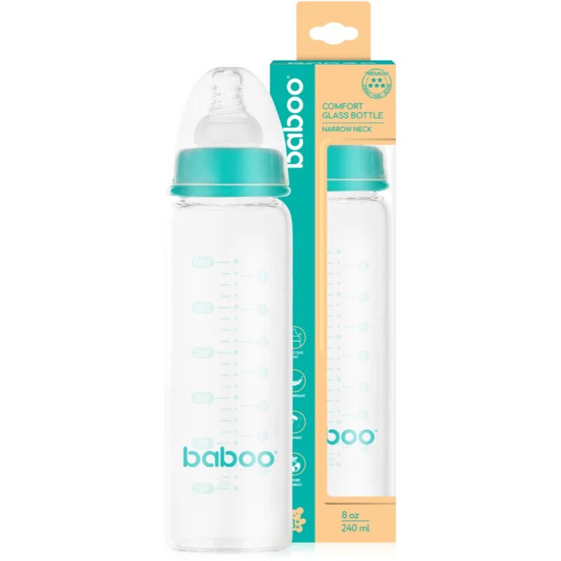 Baboo Anti-Colic Glass Bottle biberon anticolici din sticlă 3m+ 240 ml