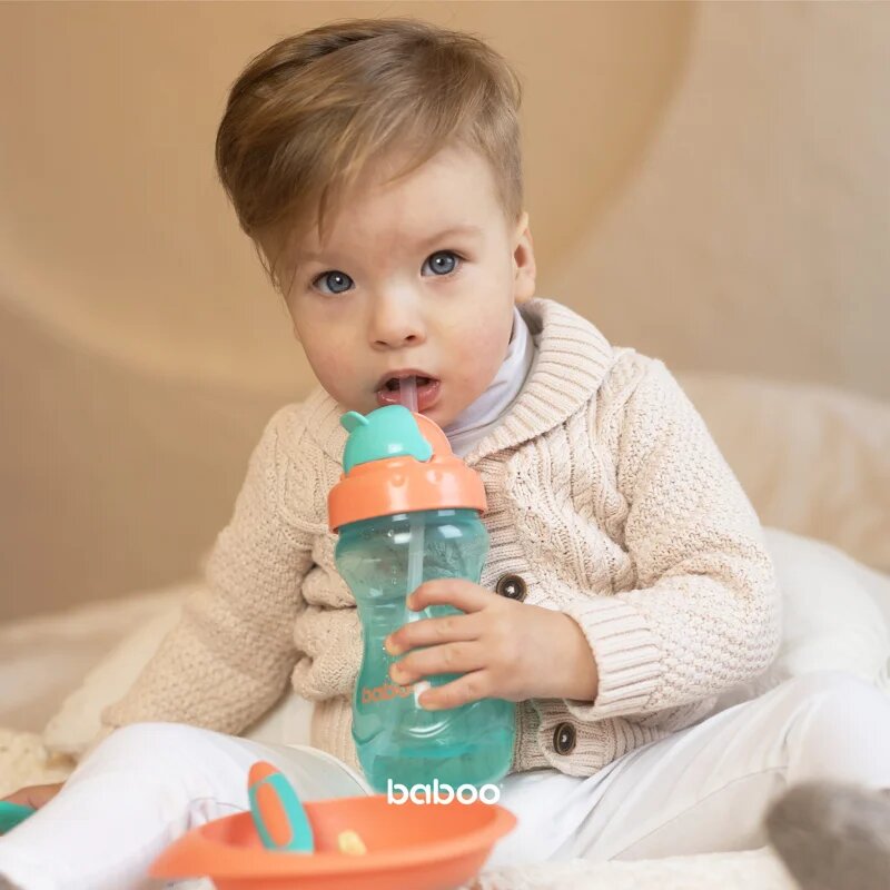 Baboo Cup with Silicone Straw biberon cu pai Green 9m+ 360 ml