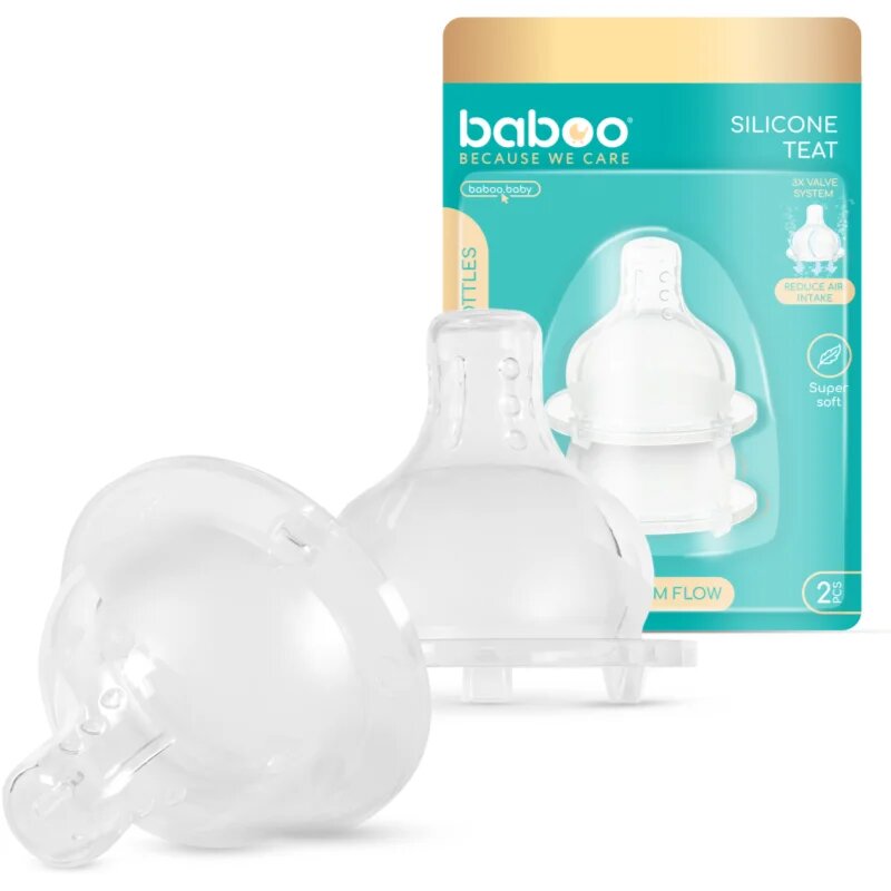 Baboo Premium Silicone Teat Medium Flow tetină pentru biberon 3m+ 2 buc