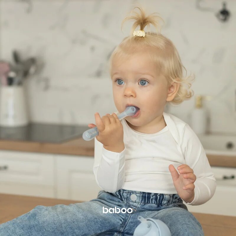 Baboo Silicone Spoon linguriță Blue Haze 6m+ 1 buc