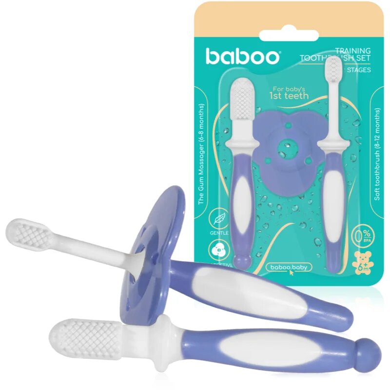 Baboo Toothbrush Set set pentru îngrijirea dentară pentru bebeluși Blue Haze 6m+ 3 buc