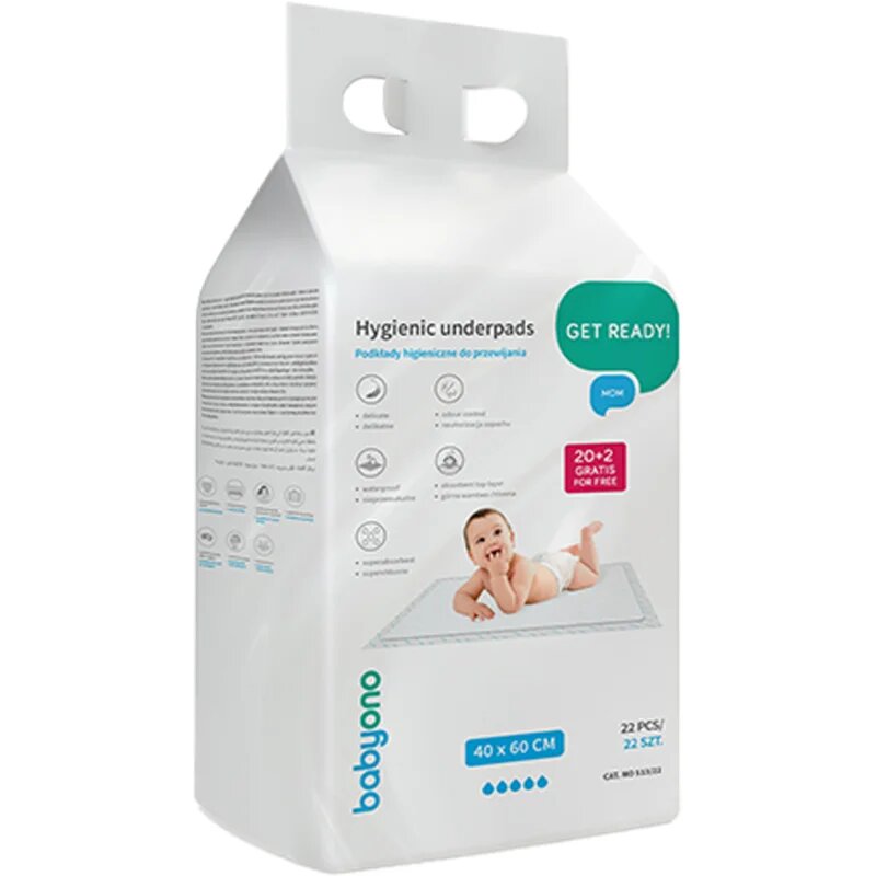 BabyOno Get Ready Hygienic Underpads suport pentru schimbat scutecele de unică folosință 40 x 60 cm 22 buc