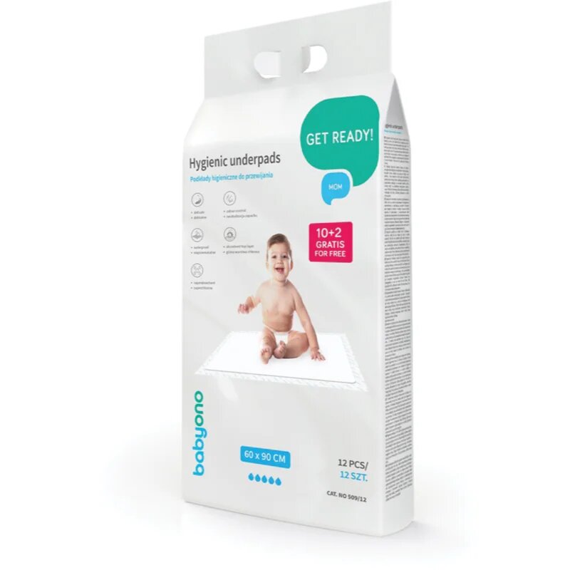 BabyOno Get Ready Hygienic Underpads suport pentru schimbat scutecele de unică folosință 60x90 cm 12 buc