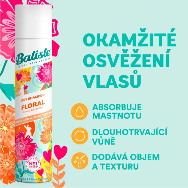 Batiste Floral Lively Blossoms șampon uscat pentru toate tipurile de păr 200 ml
