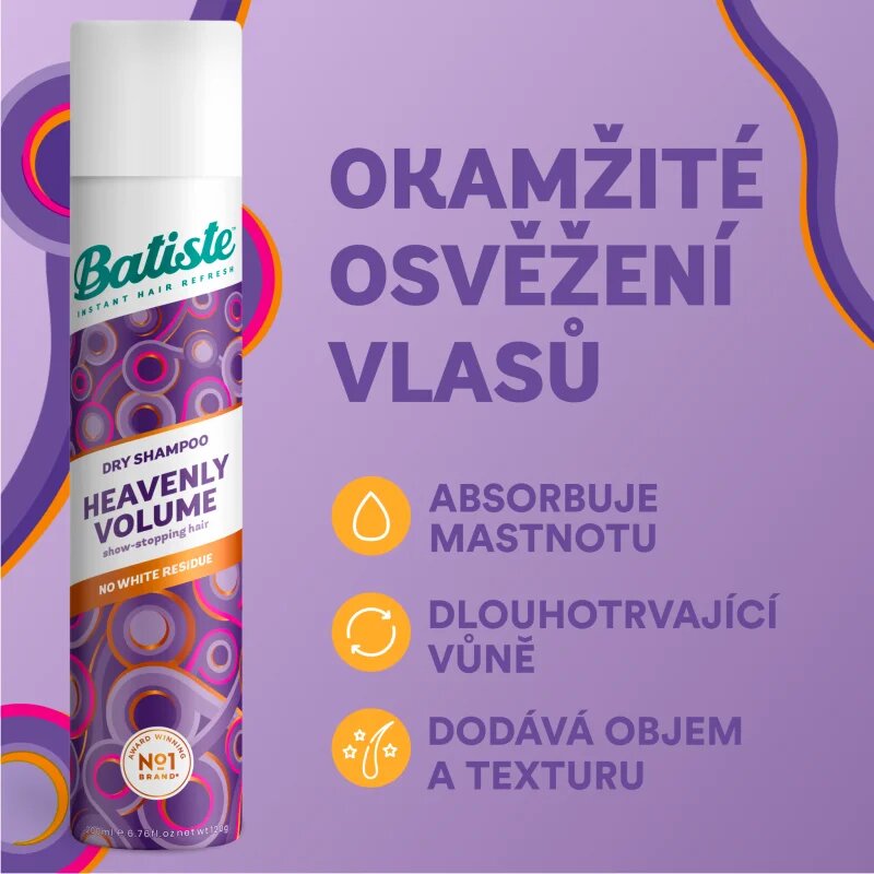 Batiste Heavenly Volume șampon uscat pentru volum și strălucire 200 ml