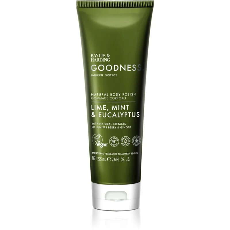 Baylis & Harding Goodness Awaken Senses peeling pentru corp cu efect revigorant parfum Lime Mint & Eucalyptus 225 ml