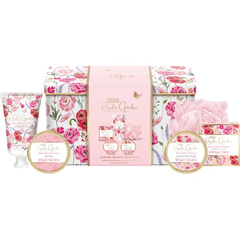 Baylis & Harding Royale Garden Rose Poppy & Vanilla set cadou cutie de metal