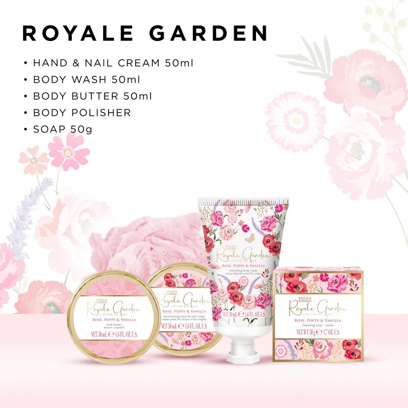 Baylis & Harding Royale Garden Rose Poppy & Vanilla set cadou cutie de metal