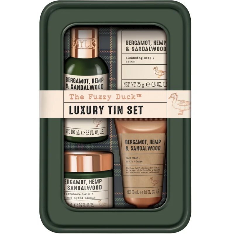 Baylis & Harding The Fuzzy Duck Bergamot Hemp & Sandalwood set cadou cutie de metal