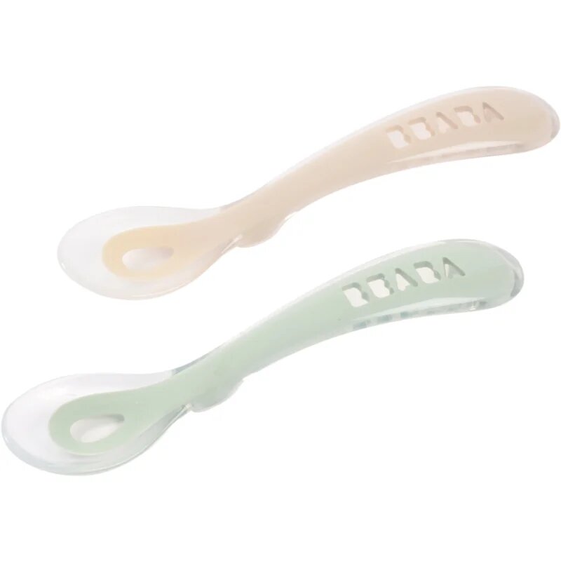 Beaba Silicone Spoon Set linguriță Clay / Misty green 8m+ 2 buc