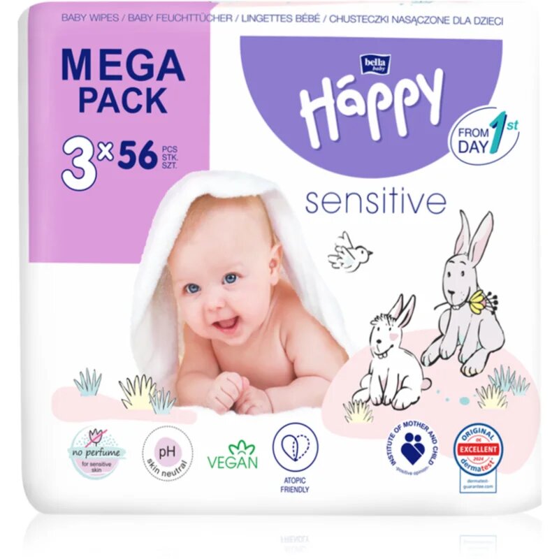 BELLA Baby Happy Sensitive Șervețele umede 3x56 buc