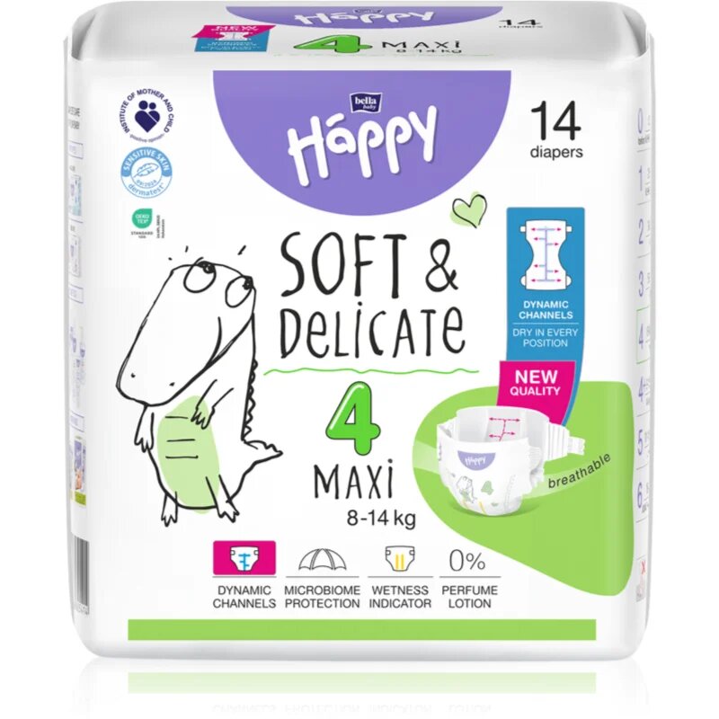 BELLA Baby Happy Soft&Delicate scutece de unică folosință cu canale Maxi 8-14 kg 14 buc