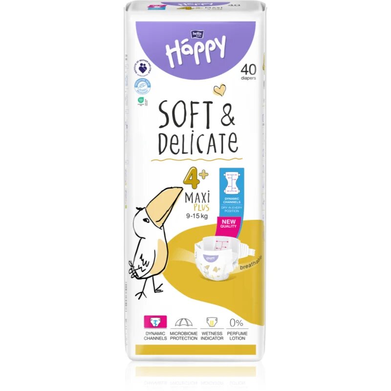 BELLA Baby Happy Soft&Delicate scutece de unică folosință cu canale Maxi Plus 9-15 kg 40 buc