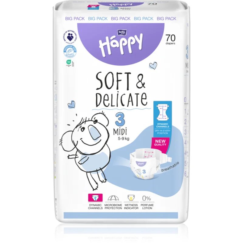 BELLA Baby Happy Soft&Delicate scutece de unică folosință cu canale Midi 5-9 kg 70 buc