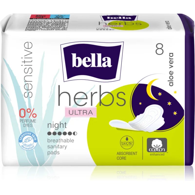 BELLA Herbs Ultra Night absorbante menstruale pentru noapte Aloe Vera 8 buc
