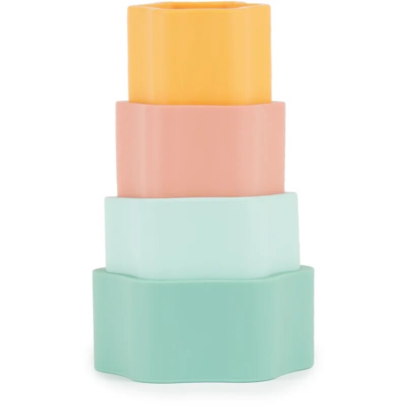 Bieco Silicone Stacking Tower Flower jucărie cu activități 12 m+ Tropical Vibes 4 buc