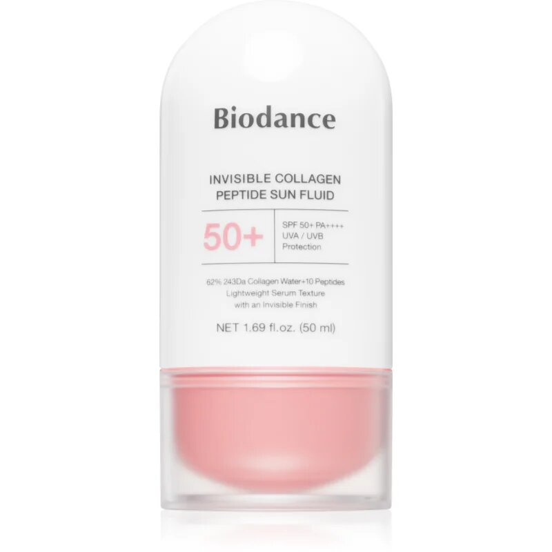 Biodance Invisible Collagen Peptide Sun Fluid lotiune pentru bronzat cu colagen SPF 50+ 50 ml