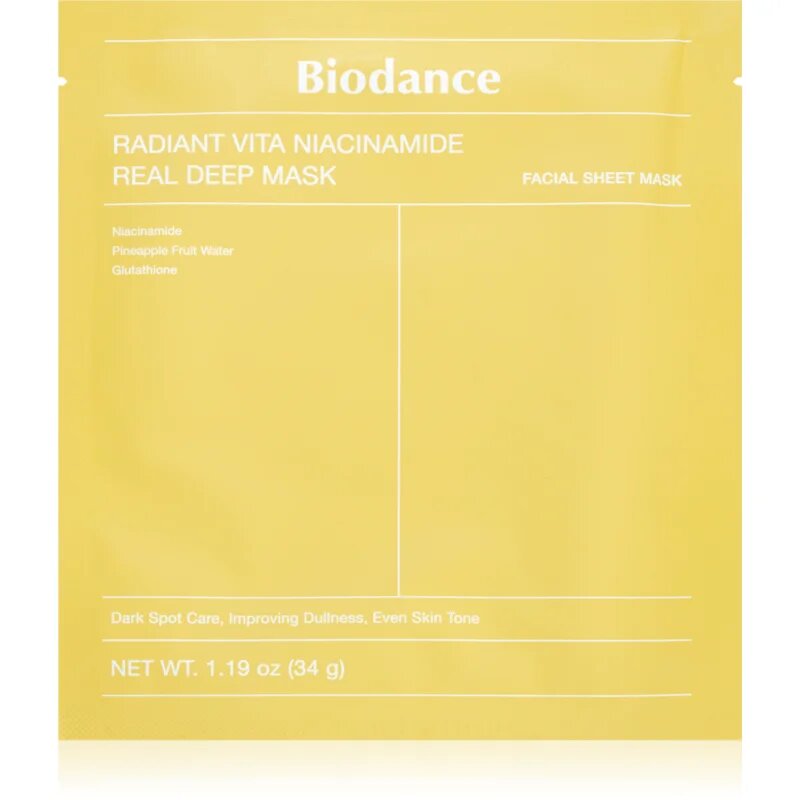 Biodance Radiant Vita Niacinamide Real Deep Mask masca pentru albirea tenului pentru uniformizarea nuantei tenului 1 buc