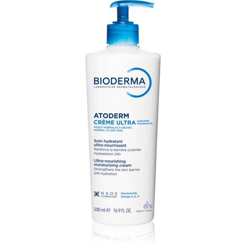 Bioderma Atoderm Créme Ultra Cremă nutritivă de corp pentru piele normală sensibilă și uscată produs parfumat 500 ml