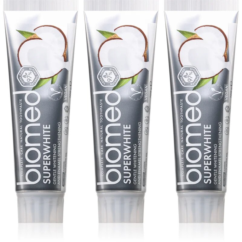 Biomed Superwhite pasta de dinti cu efect intaritor cu ulei de cocos 3x100 g