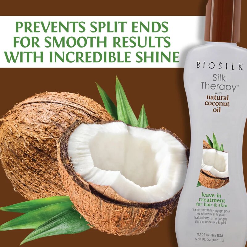 Biosilk Silk Therapy Coconut Oil Leave-In Treatment tratament de hidratare fara clatire de par si de corp 167 ml