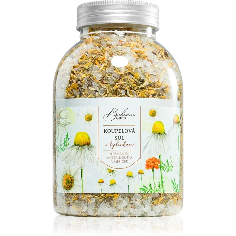Bohemia Gifts Bohemia Natur sare de baie cu trei feluri de plante mușețel gălbenele cimbru 1200 g