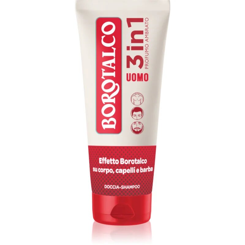 Borotalco MEN 3 in 1 Gel de duș pentru bărbați pentru față corp și păr parfum Amber 200 ml