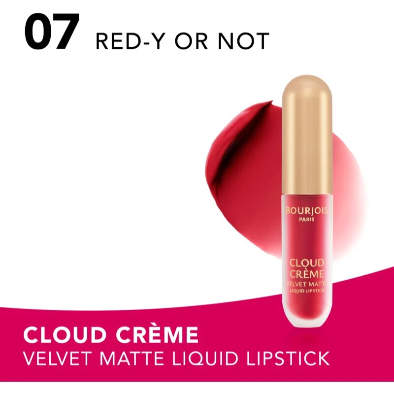 Bourjois Cloud Crème Velvet Matte ruj lichid ultra mat culoare 07 Red-y or Not 3.1 ml