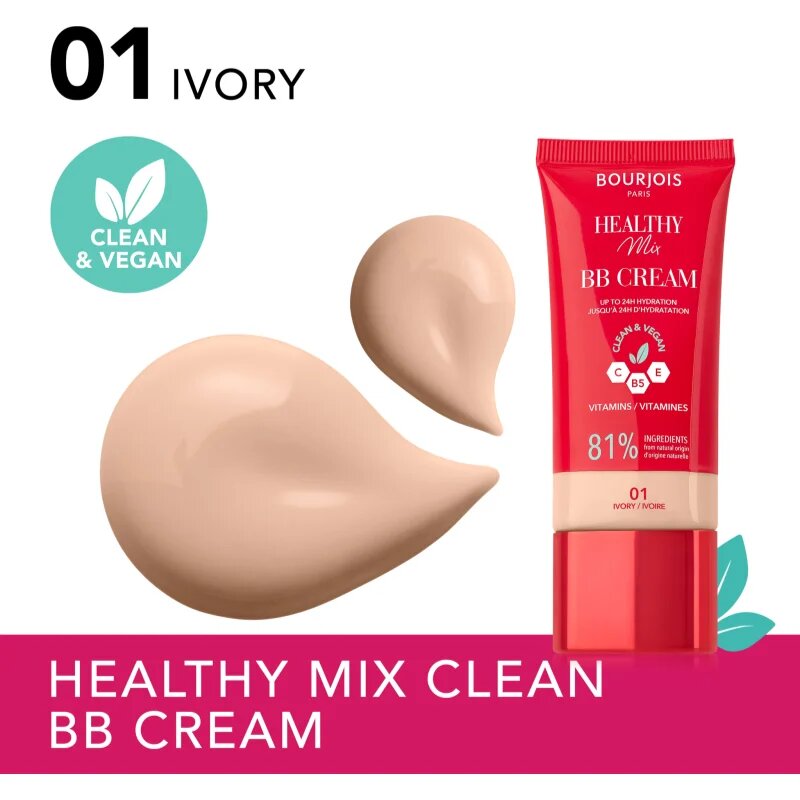 Bourjois Healthy Mix Clean & Vegan BB Cream crema BB culoare 01 Ivory 30 ml