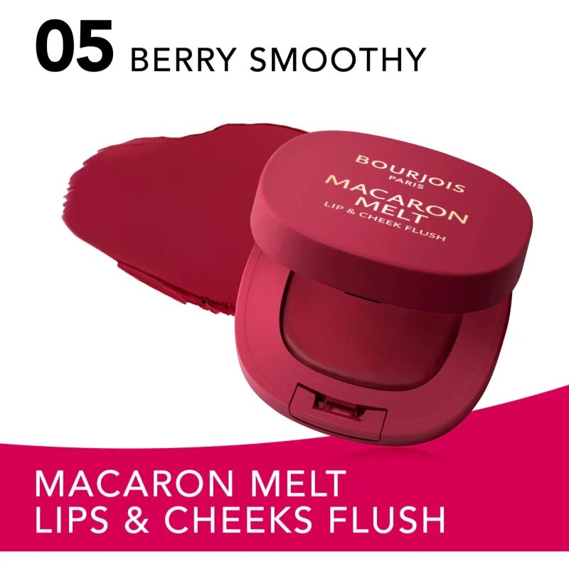 Bourjois Macaron Melt Lip & Cheek Flush blush 2 in 1 culoare 05 Berry Smoothy 5 g
