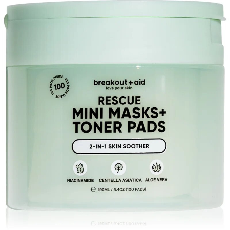 breakout + aid Mini Masks+Toner Pads Rescue dischete de tonifiere pentru netezirea pielii 100 buc