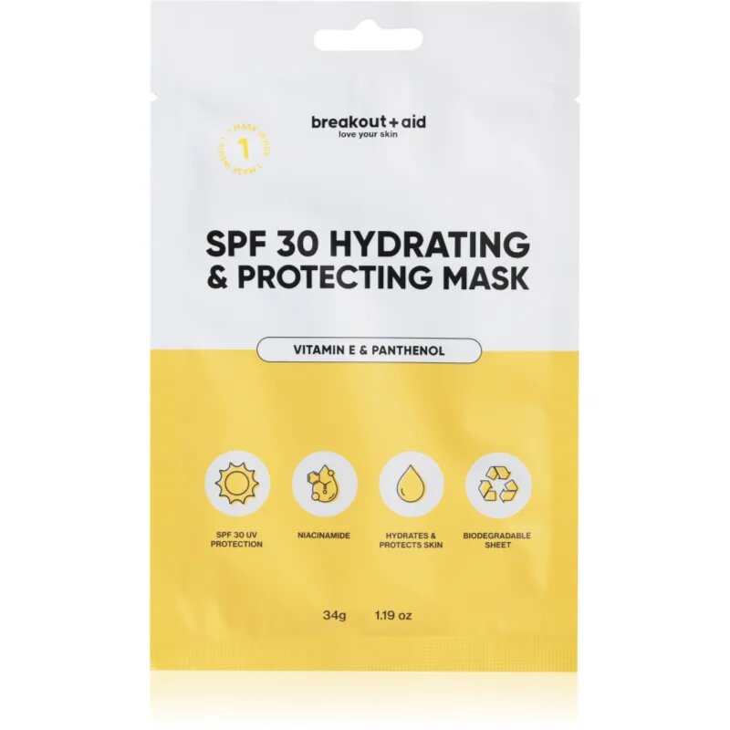 breakout + aid SPF 30 Hydrating & Protecting Mask mască textilă hidratantă cu vitamina E 34 g