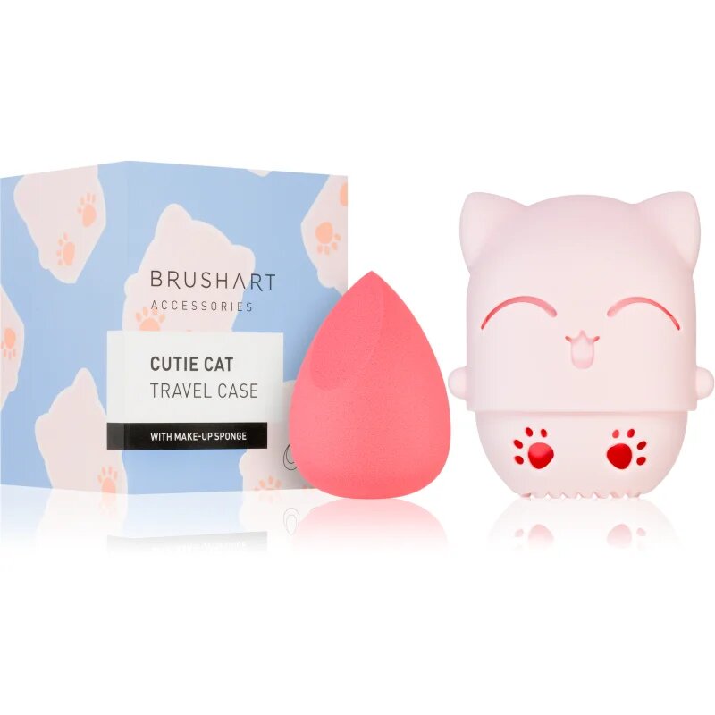 Accessories Cutie Cat travel case with make-up sponge burete pentru aplicarea machiajului cu trusă de călătorie