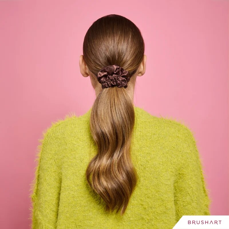 BrushArt Gift for You Slim & Midi satin scrunchie set Elastice pentru par Chocolate brown 3 buc
