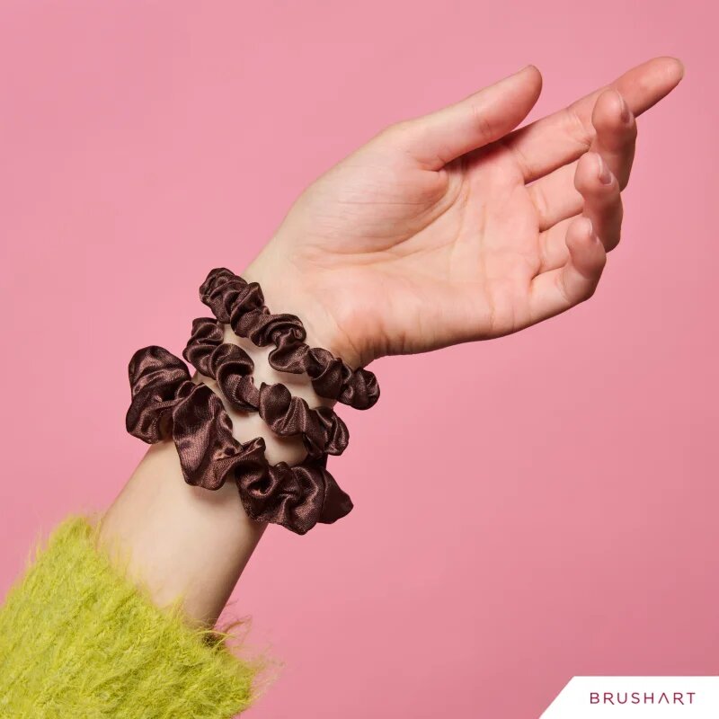 BrushArt Gift for You Slim & Midi satin scrunchie set Elastice pentru par Chocolate brown 3 buc