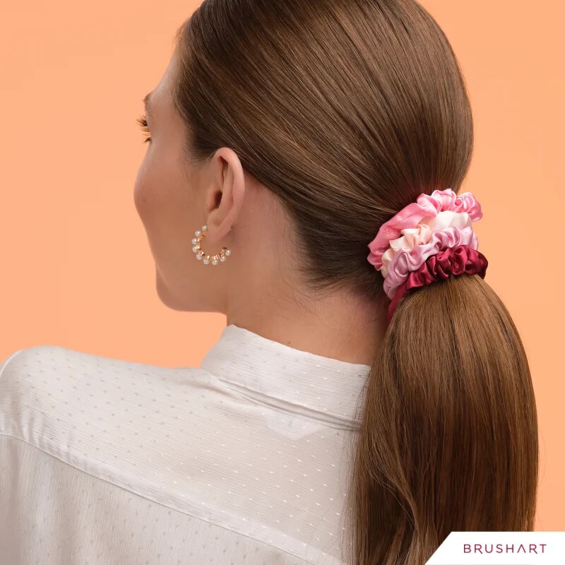 BrushArt Gift for You Slim satin scrunchie set Elastice pentru par Pink & Red