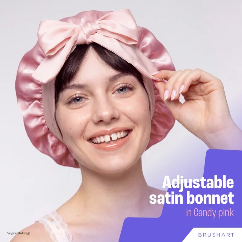 BrushArt Hair Adjustable Satin Bonnet turban pentru păr Candy Pink 1 buc