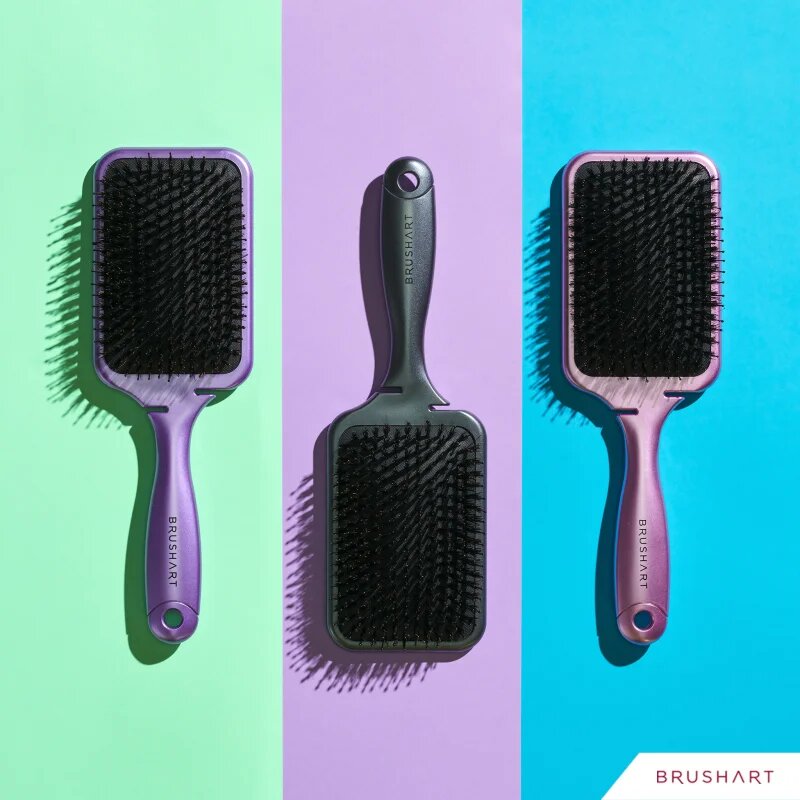 BrushArt Hair Boar bristle paddle hairbrush perie de par cu peri de mistret Metallic Lilac 1 buc