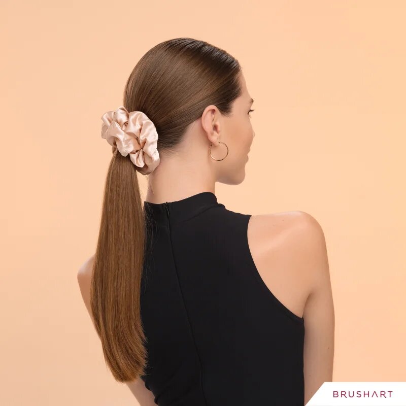 BrushArt Hair Large satin scrunchie set Elastice pentru par Cream & Black